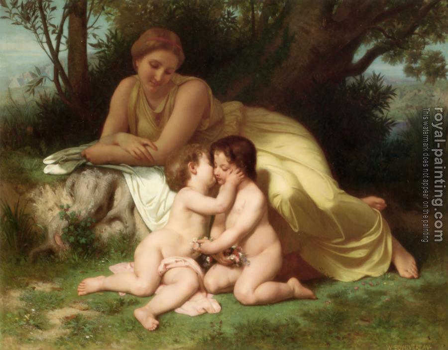 William-Adolphe Bouguereau : Jeune femme contemplant deux enfants qui s'embrassent , Young woman contemplating two embracing children